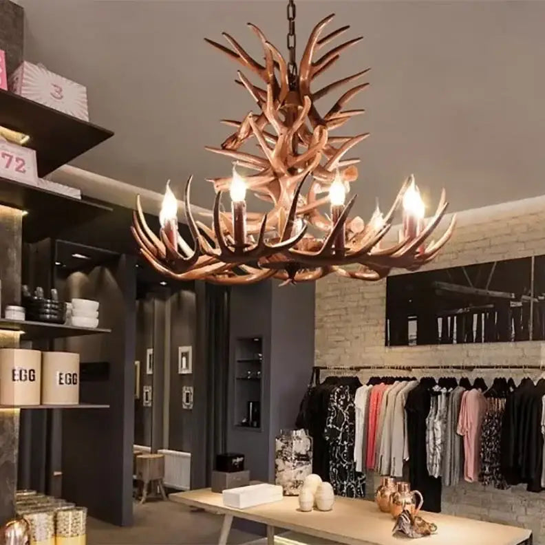 Retro rustic bronze antler branch ceiling chandelier dining room lighting