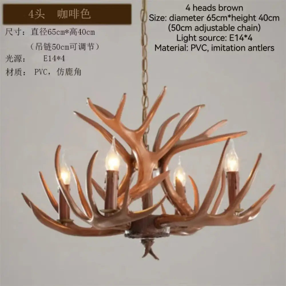 Retro rustic bronze antler branch ceiling chandelier dining room lighting