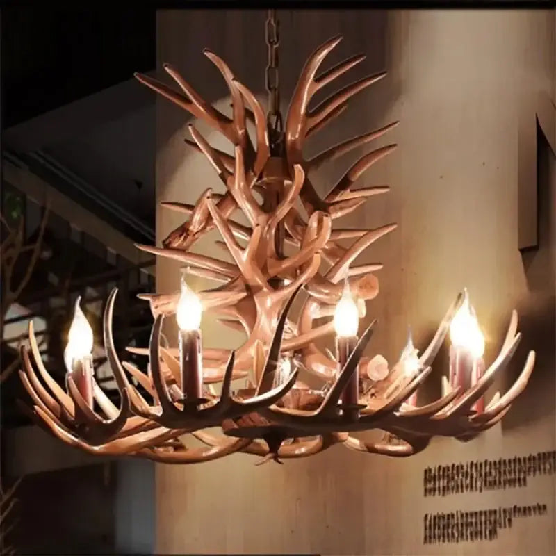 Retro rustic bronze antler branch ceiling chandelier dining room lighting