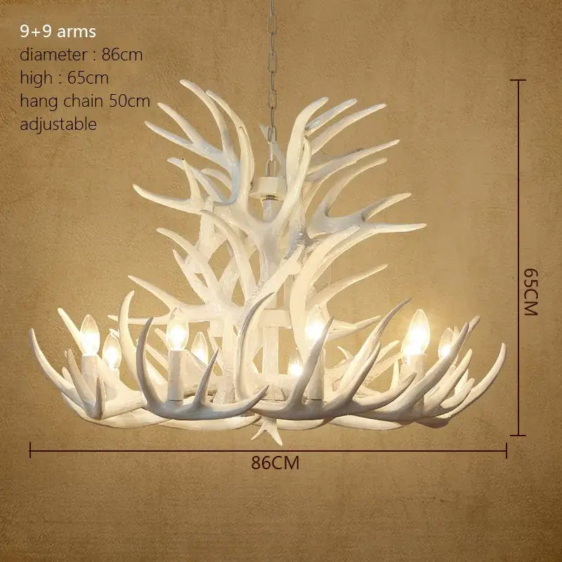 Retro natural wood resin antler chandelier dining room light