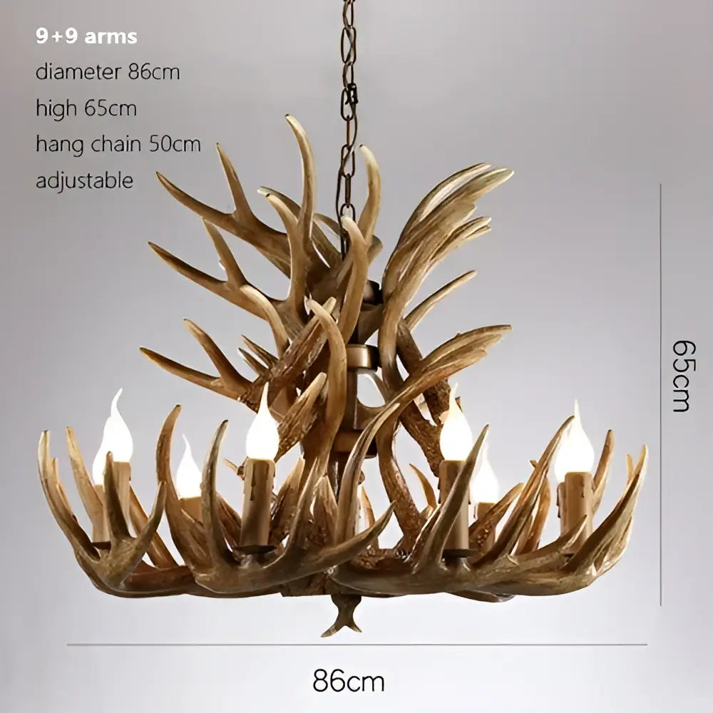 Retro natural wood resin antler chandelier dining room light