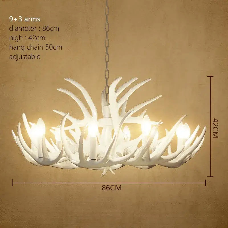 Retro natural wood resin antler chandelier dining room light