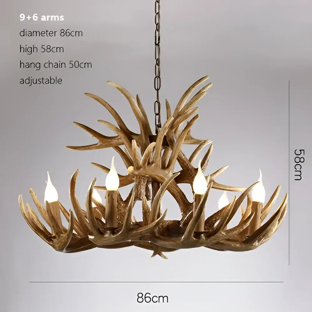 Retro natural wood resin antler chandelier dining room light