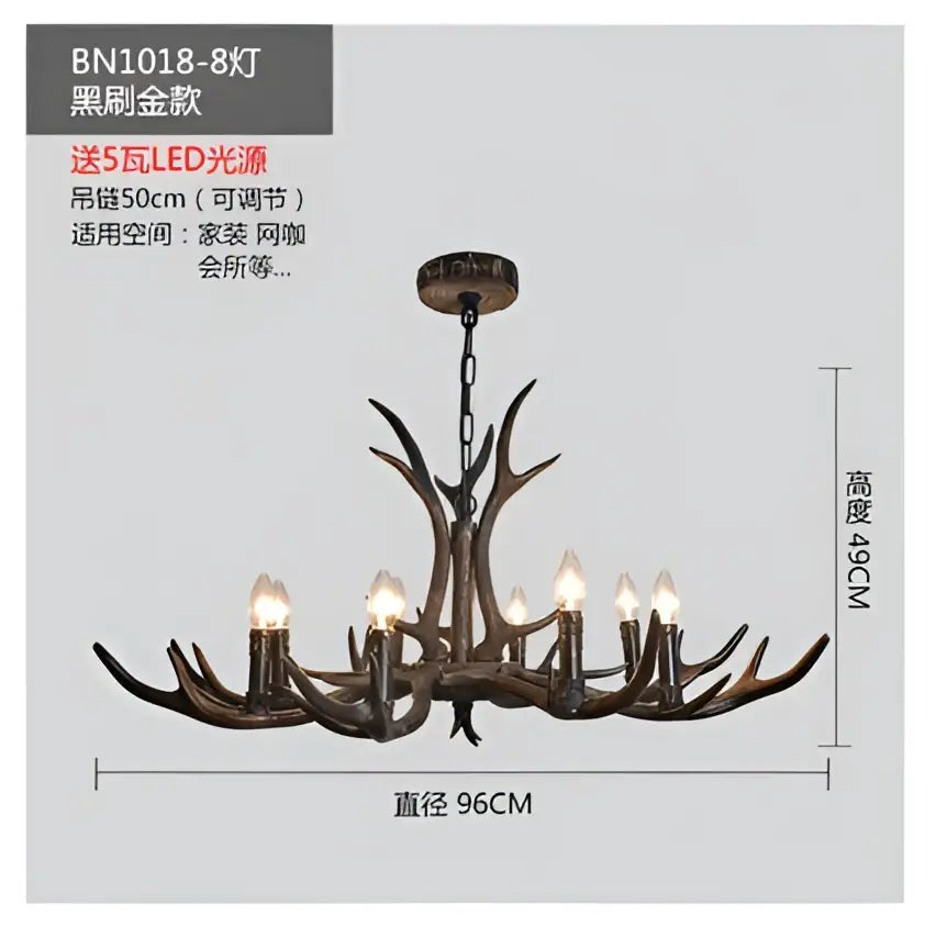 Decorbites antler chandelier bronze & black light for dining room