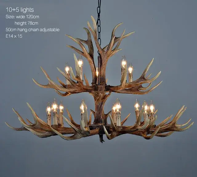 Golden tiered antler chandelier dining room candle pendant light