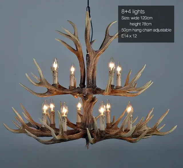 Golden tiered antler chandelier dining room candle pendant light