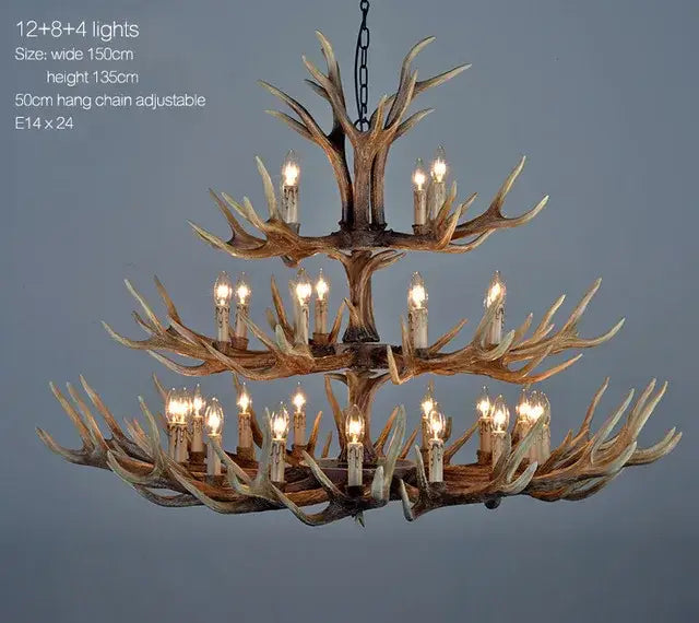 Golden tiered antler chandelier dining room candle pendant light