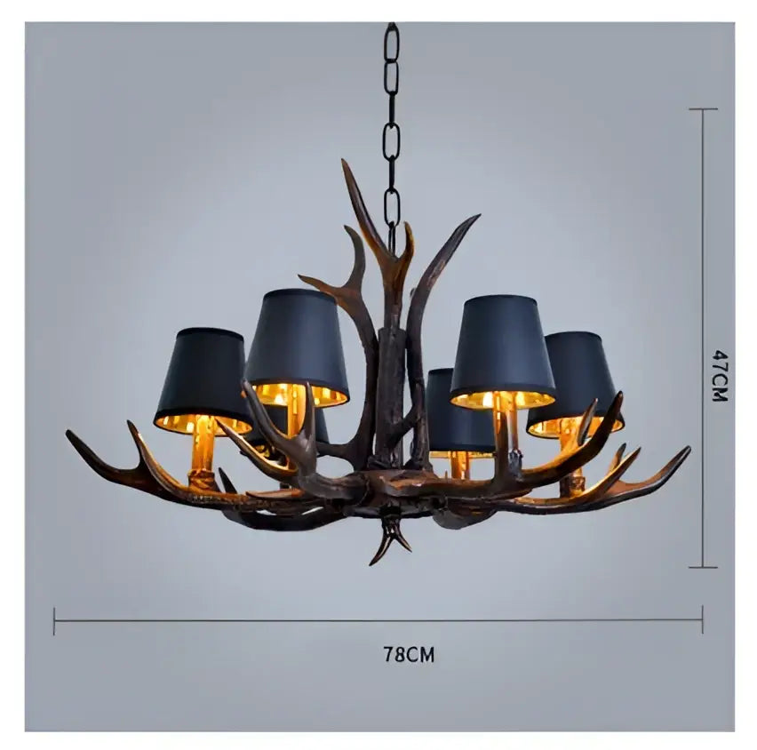 Decorbites antler chandelier with black shades living room light