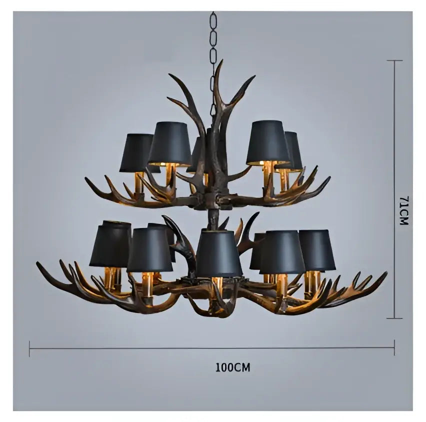 Decorbites antler chandelier with black shades living room light