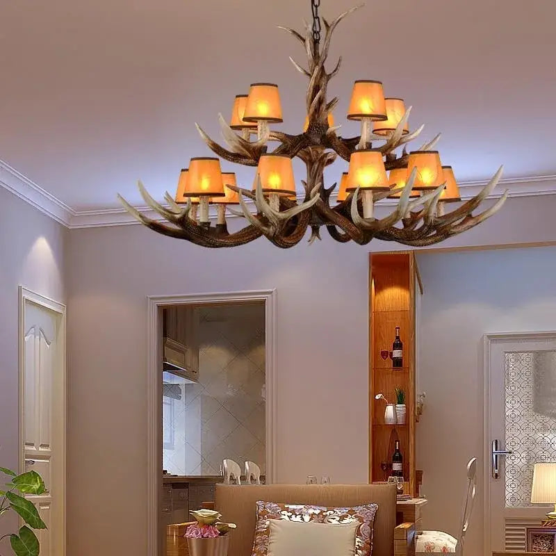 Decorbites antler chandelier with black shades living room light