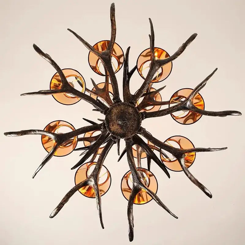 Decorbites antler chandelier with black shades living room light