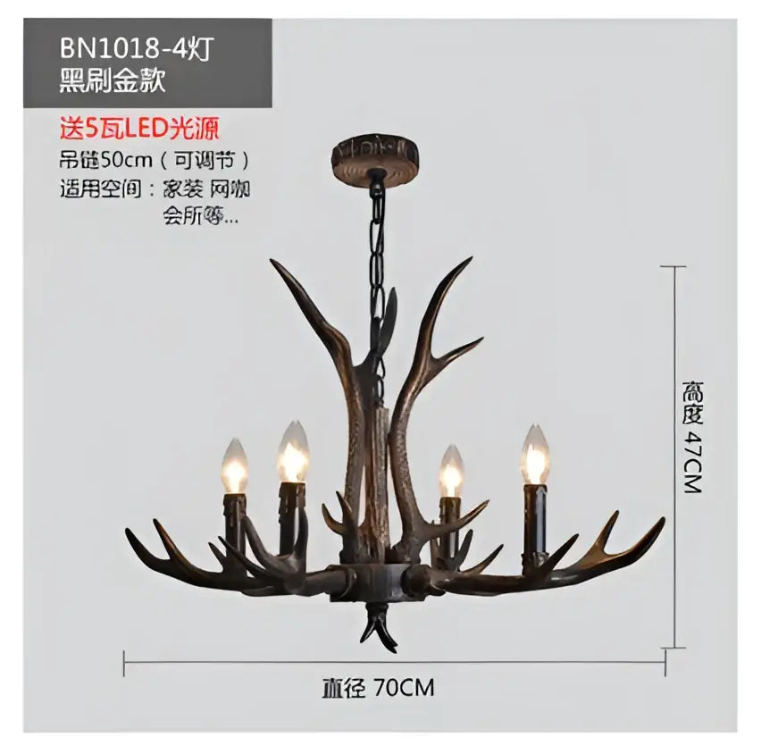 Rustic dark metallic antler chandelier with black shades dining room