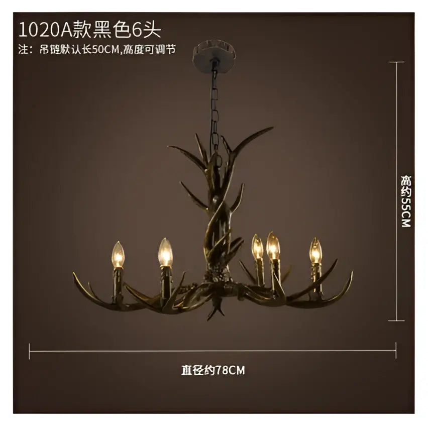 Rustic dark metallic antler chandelier with black shades dining room