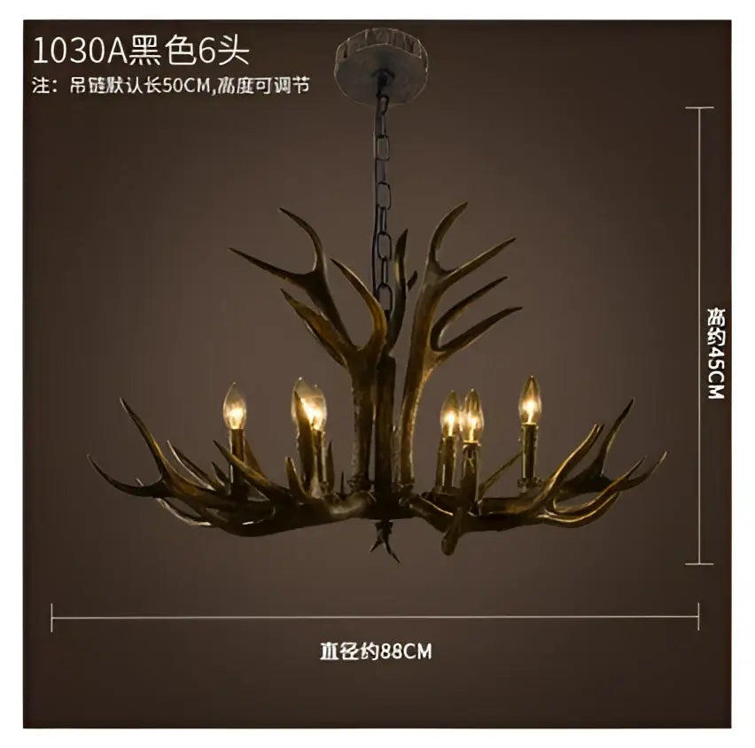 Rustic dark metallic antler chandelier with black shades dining room