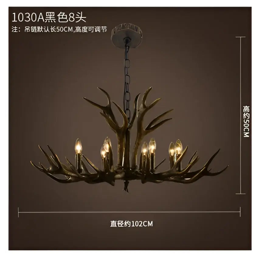 Rustic dark metallic antler chandelier with black shades dining room