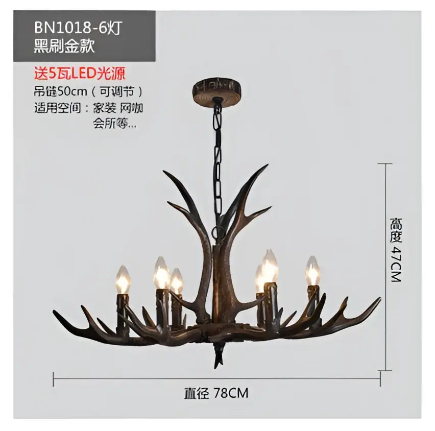 Rustic dark metallic antler chandelier with black shades dining room