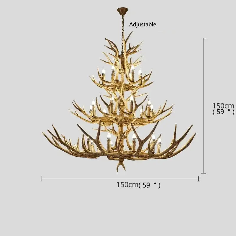 Rustic golden antler deer chandelier living room candle light