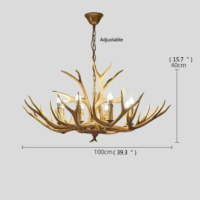 Rustic golden antler deer chandelier living room candle light