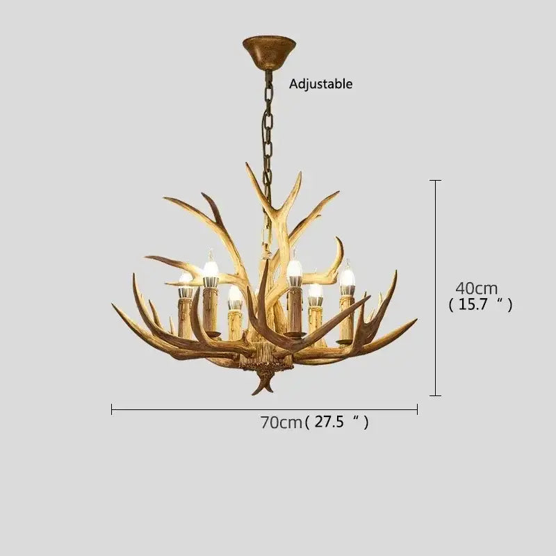 Rustic golden antler deer chandelier living room candle light
