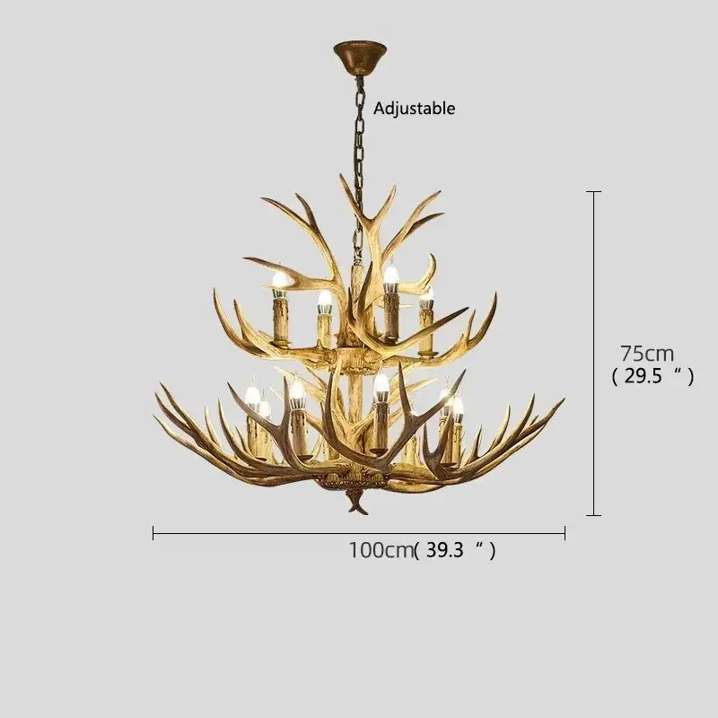 Rustic golden antler deer chandelier living room candle light