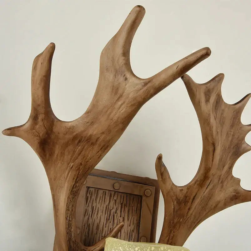 Vintage brown antler wall lamp bedroom sconce with frosted glass