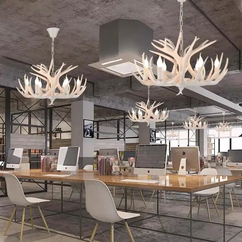 Golden brown antler pendant chandelier dining room lighting