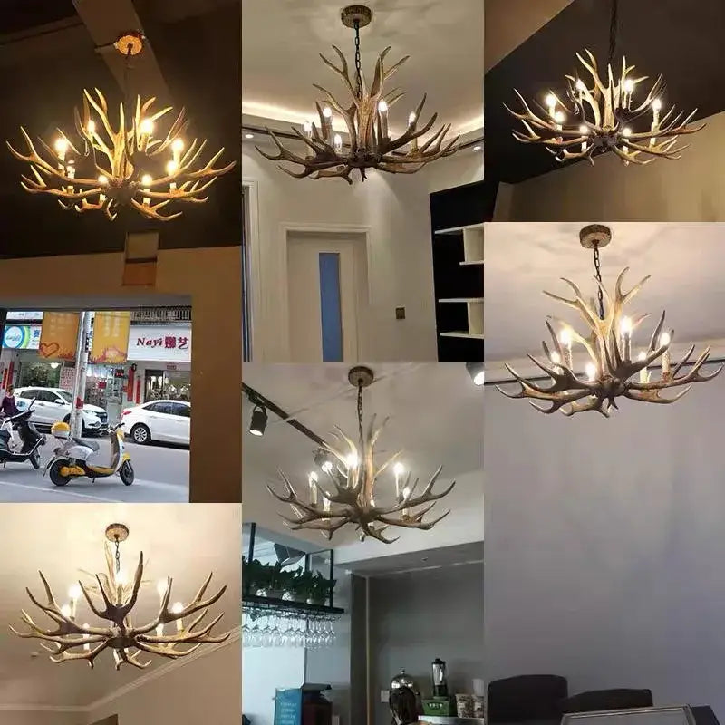 Industrial golden brown antler pendant chandelier dining room light
