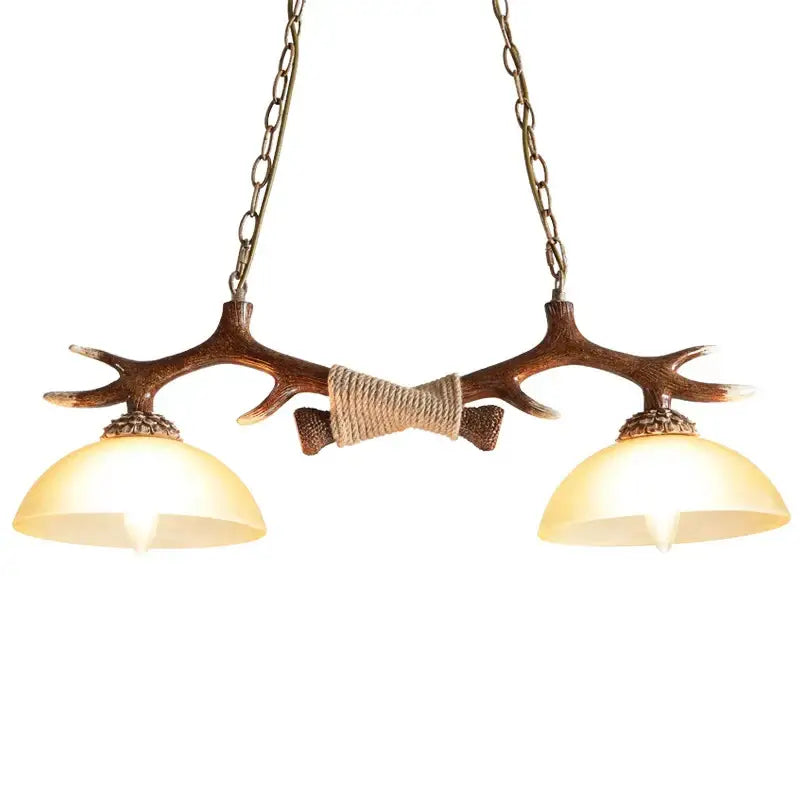 Rustic brown antler resin chandelier dining room rope pendant light