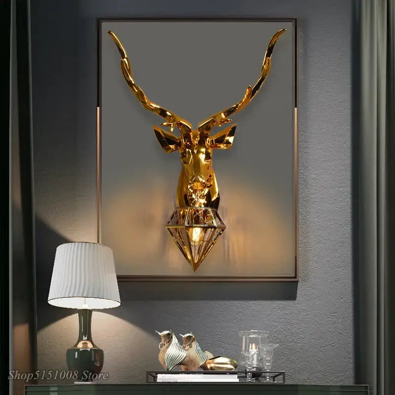 Modern golden deer head led wall light bedroom sconce