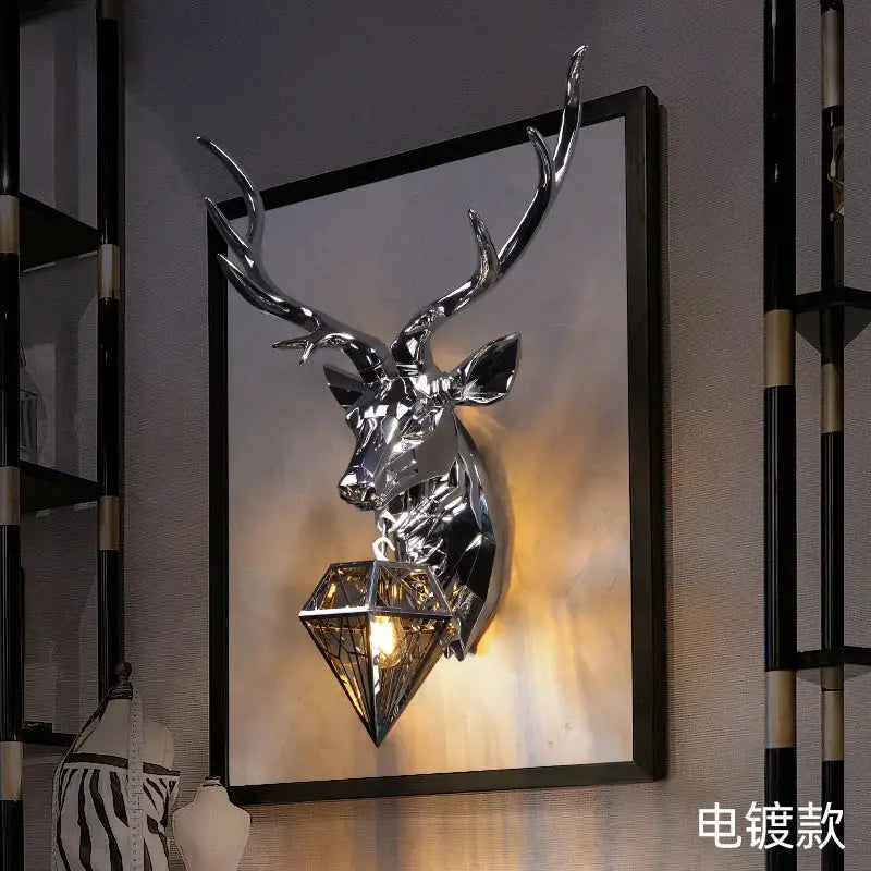 Modern golden deer head led wall light bedroom sconce