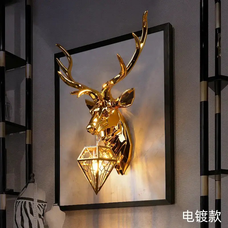 Modern golden deer head led wall light bedroom sconce