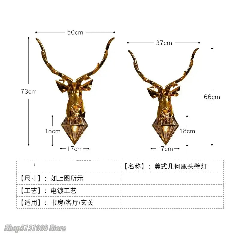Modern golden deer head led wall light bedroom sconce