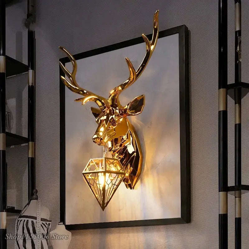 Modern golden deer head led wall light bedroom sconce