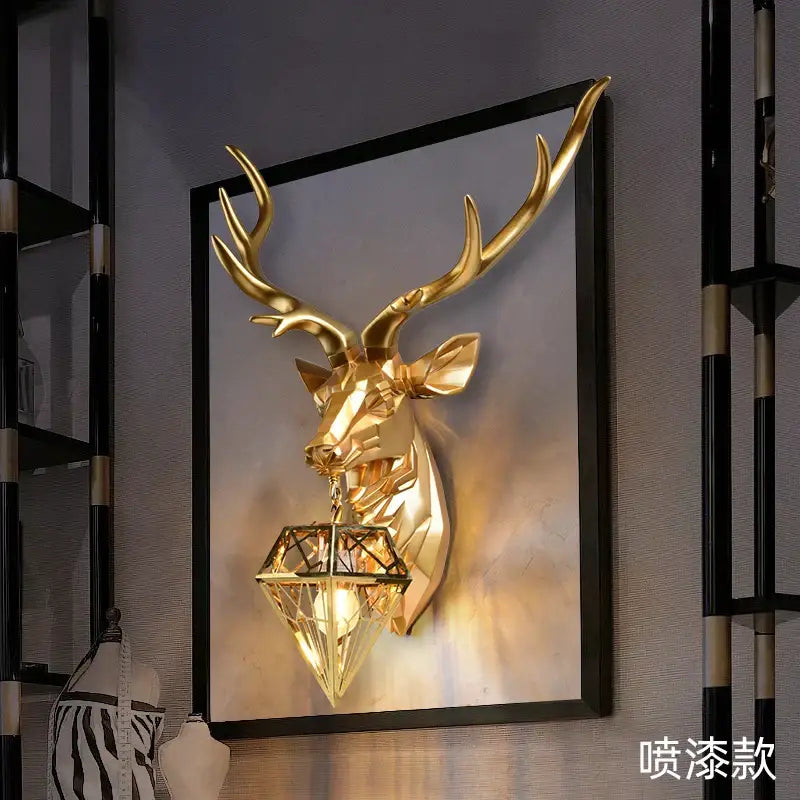 Modern golden deer head led wall light bedroom sconce