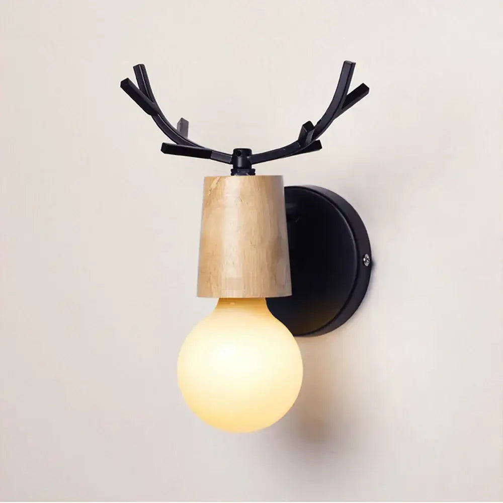Vintage black & light wood antler wall sconce bedroom light