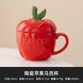 Red ceramic apple fruit mug with leaf lid kitchen kids gift