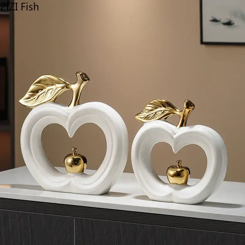 Minimalist white and gold apple sculpture bedroom desk decor