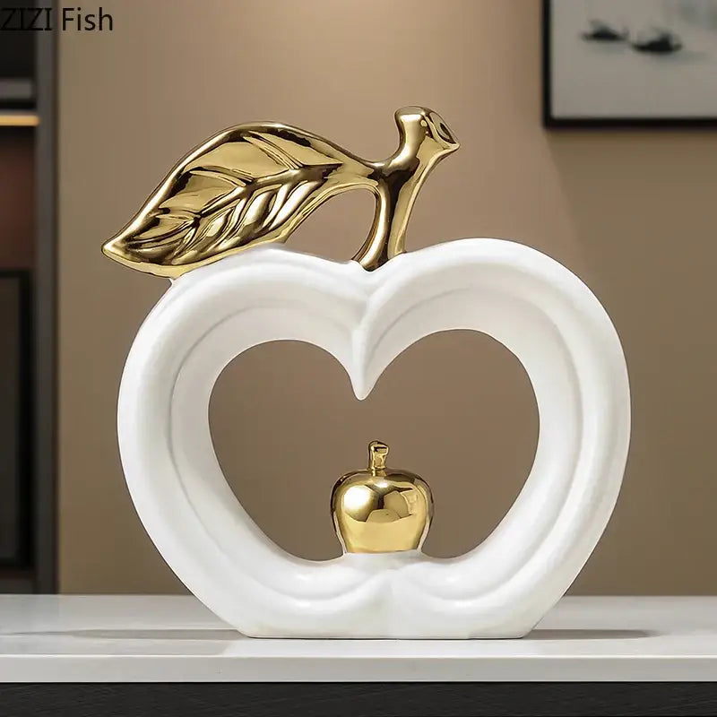 Minimalist white and gold apple sculpture bedroom desk decor