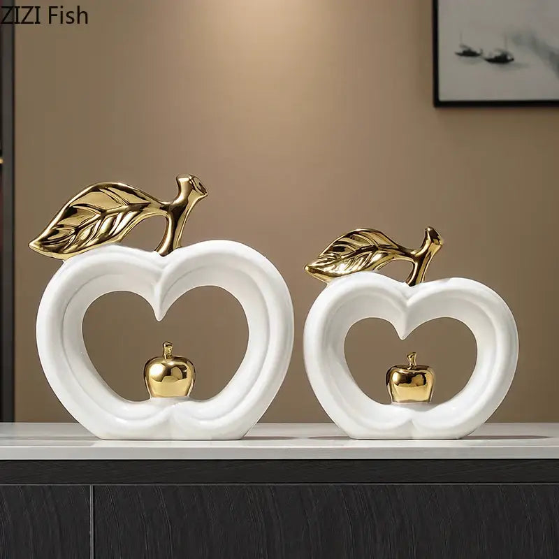 Minimalist white and gold apple sculpture bedroom desk decor