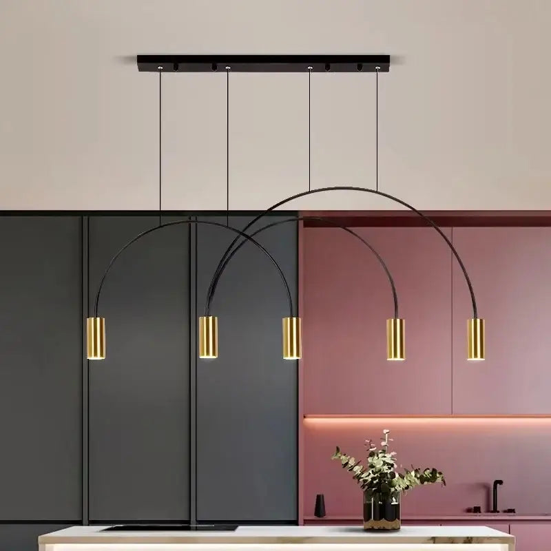 Modern black & gold arc pendant light chandelier – kitchen island