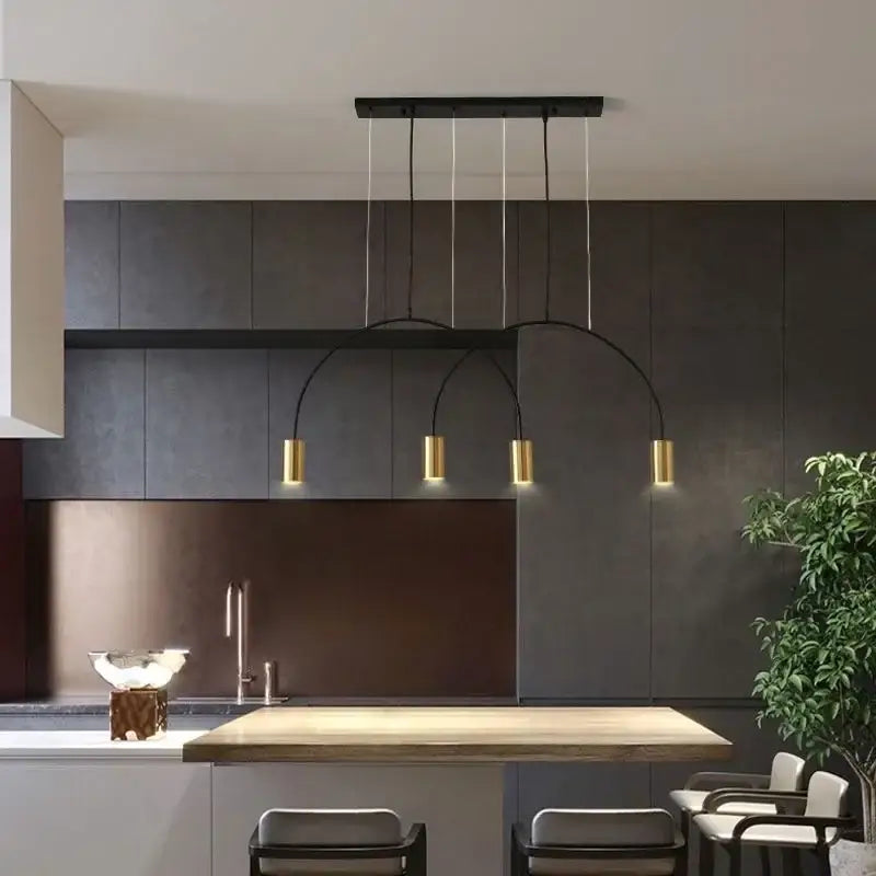 Modern black & gold arc pendant light chandelier – kitchen island