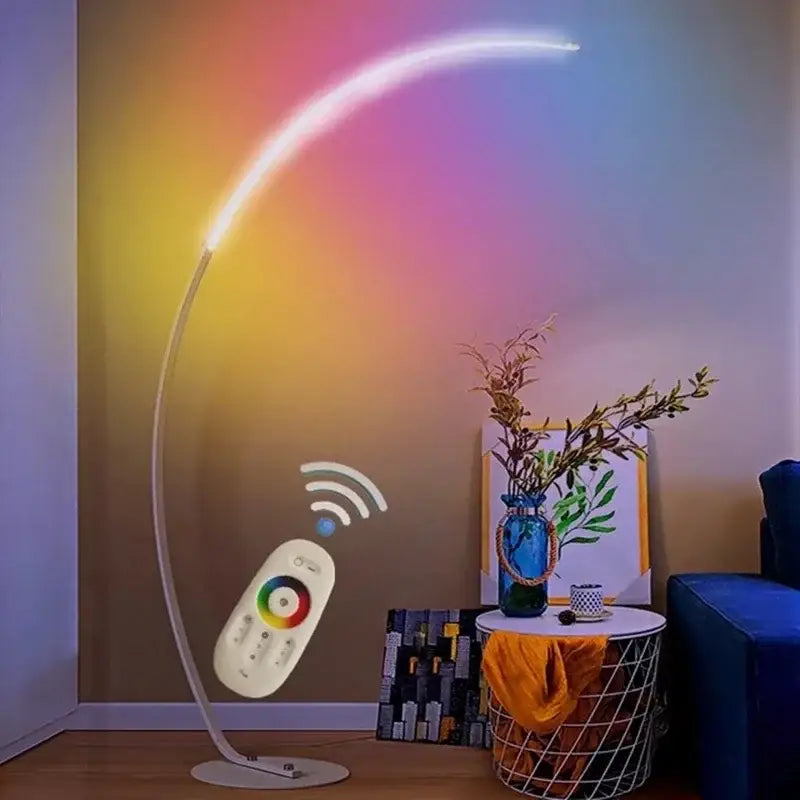 Modern black arc shape led floor lamp for living room with remote