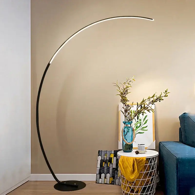 Modern black arc shape led floor lamp for living room with remote