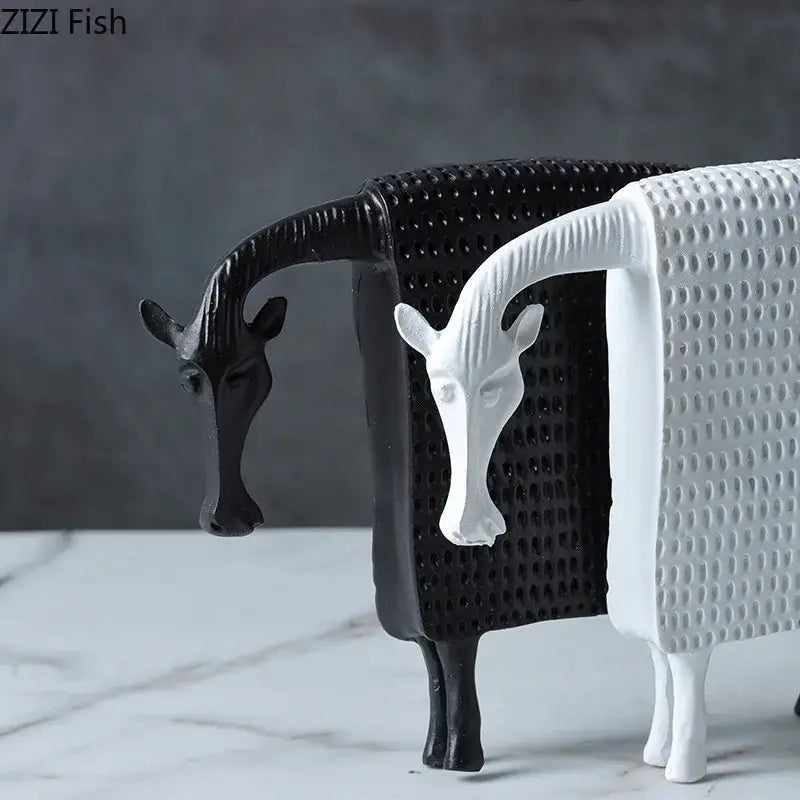 Armored warhorse resin black & white sheep – bedroom desk decoration
