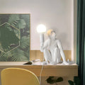 Art deco white monkey table lamp – bedroom resin nightstand light