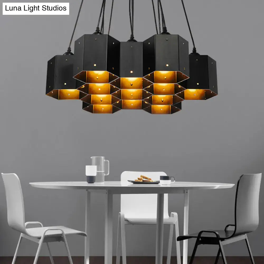 Art deco black & gold geometric ceiling light dining room
