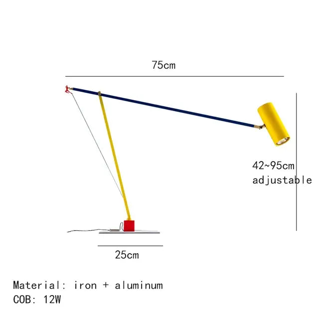Art deco colorful yellow & red floor lamp living room rotating arm