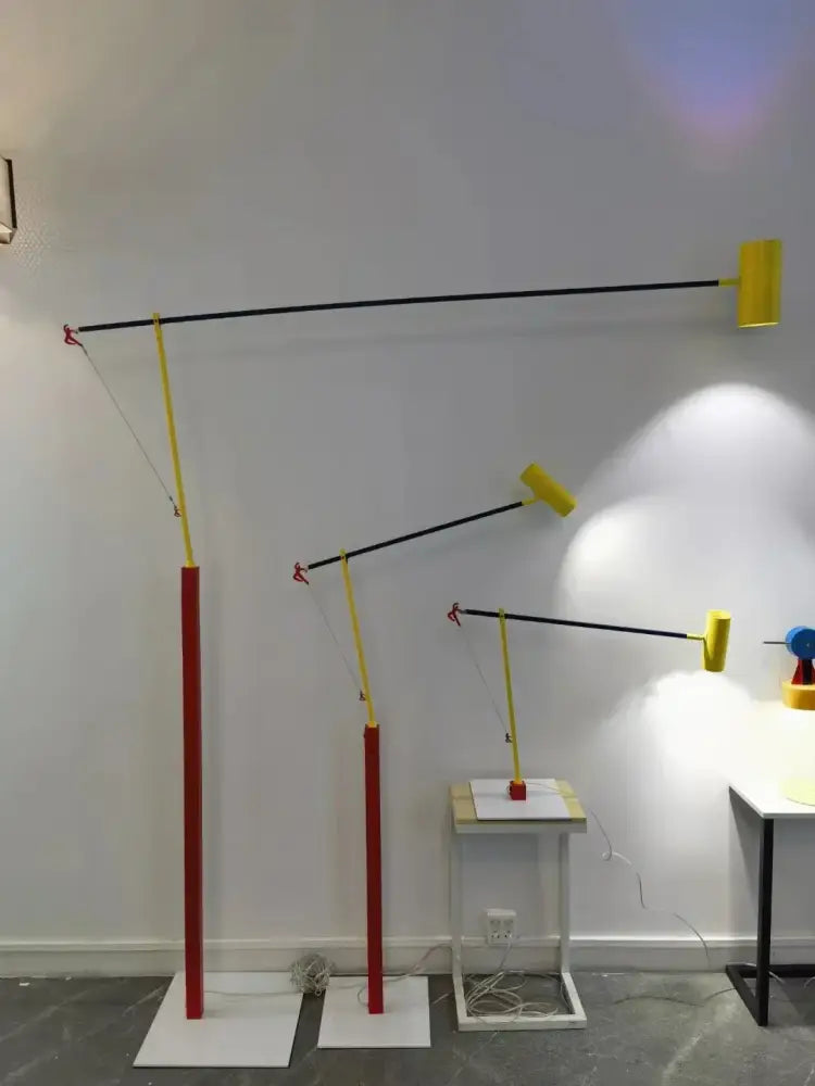 Art deco colorful yellow & red floor lamp living room rotating arm