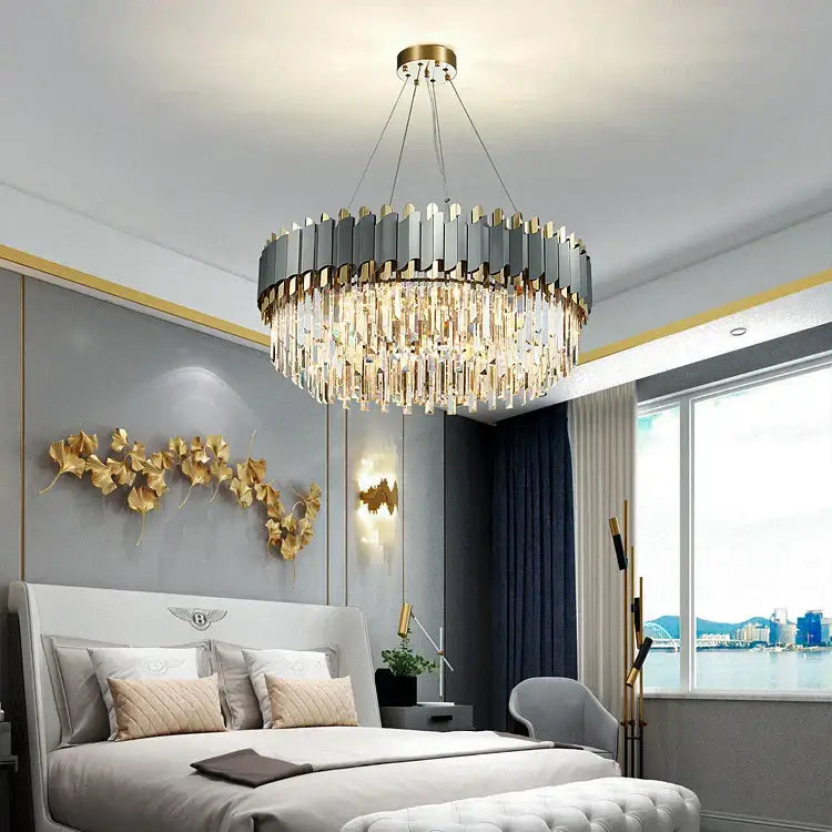 Art deco golden crystal chandelier dining room led hanging lamp
