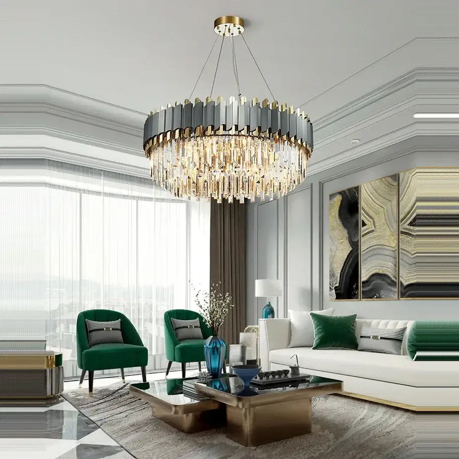 Decorbites art deco gray & gold crystal chandelier foyer light